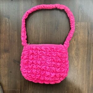 Miss‎ Gwen's OMG Accessories Hot Pink Puffer Smocked Ruched Shoulder Bag Neon